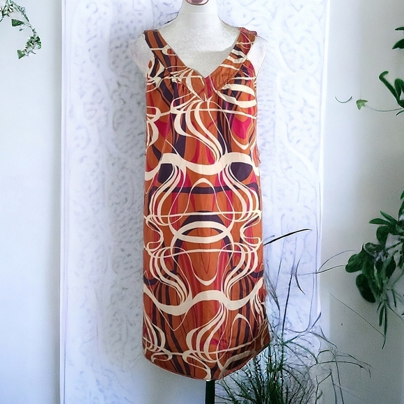 Banana Republic Women's Abstract V-Neck Sleeveless Midi Sheath Dress Size 0 - Picture 1 of 12